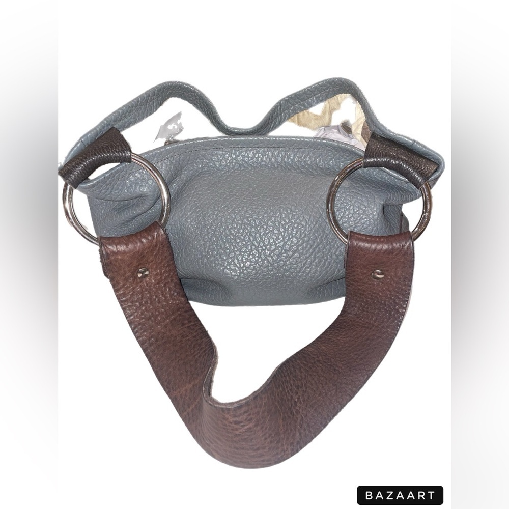 Lynn Tallerico leather bag in blue and brown with chevron interior TT